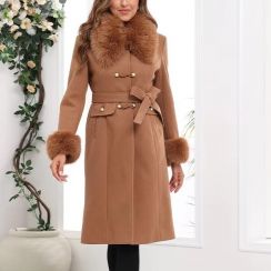 Womens Coat with Removable Faux Fur Collar And Cuffs