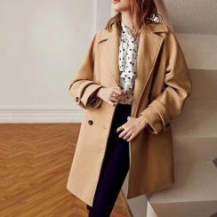 Fashion Comfortable Ladies Double Button Raglan Sleeve Overcoat