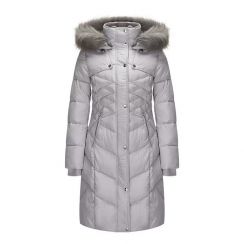 Womens Casual Long down Jacket with Fur Hood