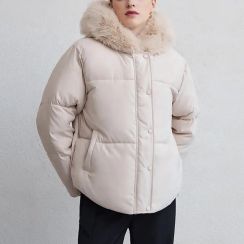 Short Womens Quilted Fur Down Coat Jacket