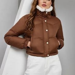 2Pcs Womens Short Fashion Stand up Collar Down Jacket