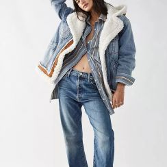 Womens Patchwork Hooded Denim Jacket