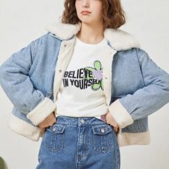 Winter Womens Denim Fleece Short Jacket
