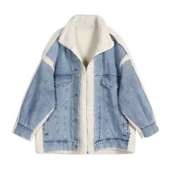 Stylish Patchwork Denim Lamb Coat